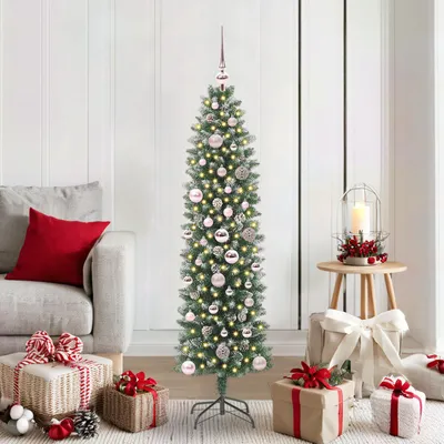 Obrázok produktu pre vidaXL Umelý tenký vianočný stromček zeleno-biely 150 cm