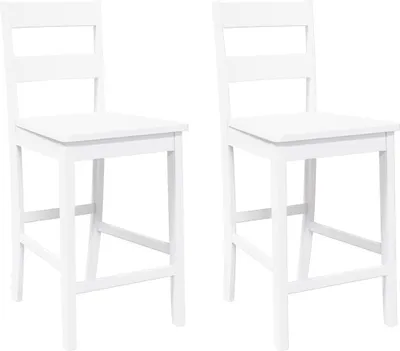 Image de Tabourets de bar 2 pcs blanc bois massif d'hévéa