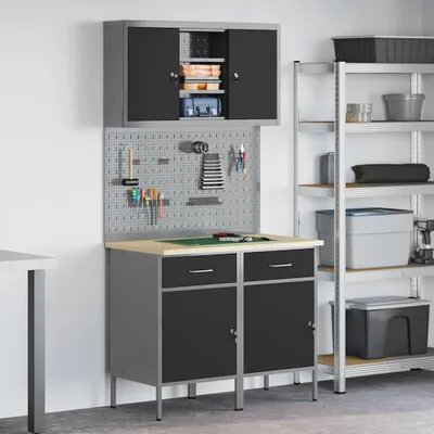 Produktbild von Möbel Werkbank mit Schubladen 8 pcs Grau 100 x 55 x 200 cm Stahl - Sonstige Handwerkzeuge 3321418
