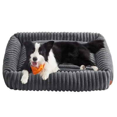 Produktbild von FEANDREA Hundebett, orthopädisches Hundekörbchen, Hundekissen waschbar, weiche Polsterung, 106 x 75 x 20 cm, grau