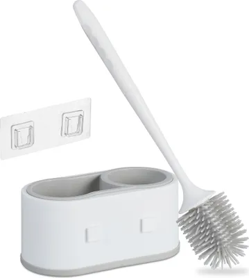 Produktbild von Relaxdays Toilettenbürste mit Wandhalterung, schnelltrocknend, WC-Bürste, Behälter, ohne Bohren, Kunststoff, weiß-grau