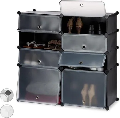Obrázek produktu pro Černá botník s 8 přihrádkami a prostorem pro 16 párů bot