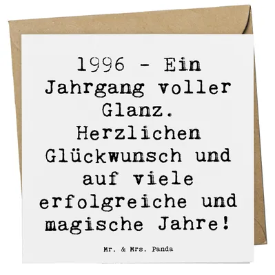 Produktbild von Mr. & Mrs. Panda Grußkarte Spruch 1996 Geburtstag - Weiß - Geschenk, besondere Momente, Glückwunschkarte, Alter, Jahrgangsgeschenk, Klappkarte, doppelkarte, Geboren am