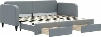 Produktbild von vidaXL Tagesbett Ausziehbar mit Schubladen Hellgrau 90x200 cm Stoff