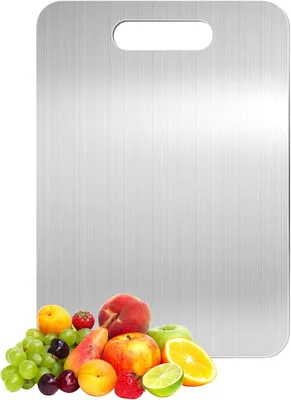 Produktbild von Schneidebrett Titan-Schneidebrett, Edelstahl, doppelseitiges Schneidebrett in Lebensmittelqualität, Titan-Schneidebrett aus Metall für Fleisch, Brot,