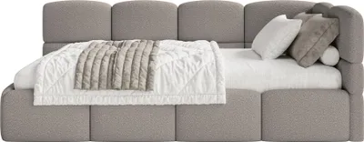 Produktbild von Selsey Cloudy – Jugendbett 90x200 cm, rechtsseitig, mit Bouclé-Bezug und Matratze, Grau