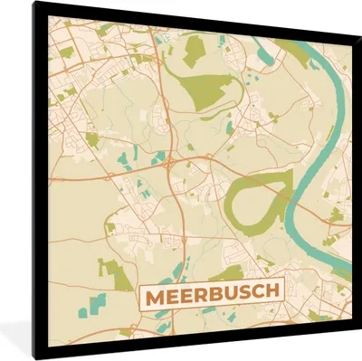 Produktbild von MuchoWow® Gerahmtes Poster Meerbusch - Karte - Stadtplan - Vintage 40x40 cm - Poster mit Schwarzem Bilderrahmen Wandposter Rahmen Foto Bilder - Mit Rahmen - Wanddekoration Schlafzimmer