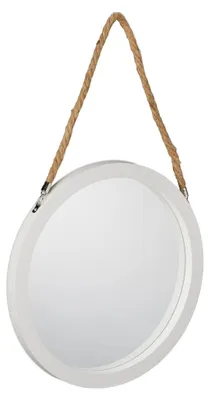 Image de Miroir mural Relaxdays avec cordon, Ø 35 cm, miroir rond à suspendre, miroir mural pour le couloir, la salle de bains, le salon, blanc/naturel