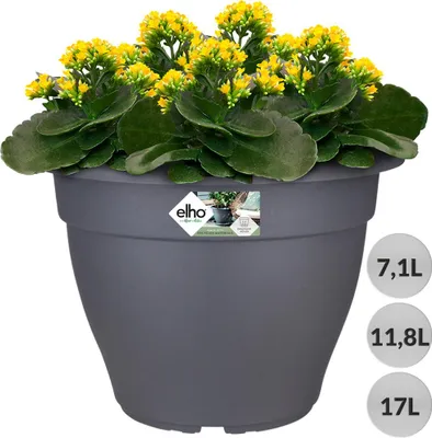 Image de Bac à fleurs rond 29x22cm jardinière anthracite plastique extérieur jardin terrasse pot de fleurs pot d’intérieur plantes