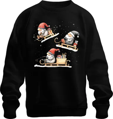 Produktbild von Weihnachtswichtel Schlitten Geschenke Winter niedlich Retro Uni Sweatshirt Pullover, Schwarz, XL