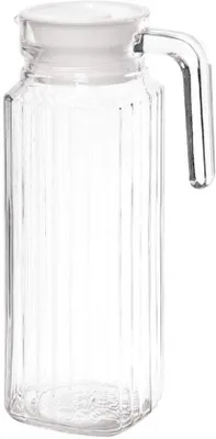Produktbild von Unyqoos® 6er-Set gerippte Glaskannen 1 L mit dicht schließendem Deckel & Ausguss, spülmaschinenfest