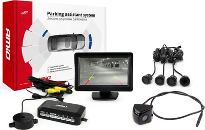 Produktbild von Parksensor System 4,3" TFT mit HD-310 Rückfahrkamera, 4 Sensoren Schwarz Gold