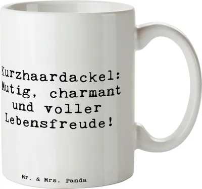 Produktbild von Mr. & Mrs. Panda Tasse Spruch Mutiger Dackel - Weiß - Geschenk, charmant, Hunderassen Pflege, cappuccinotasse, Henkelpott, Kaffeetasse, Hundeliebhaber, Wesen, Hunderasse