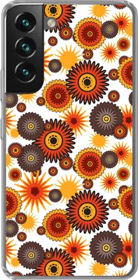 Produktbild von MuchoWow® Handyhülle Schutzhülle Hülle für Telefoonhoesje Samsung Galaxy S22 Design - Retro - Orange - Blumen Silikon Softcase Handy Hülle - Mobiltelefonhülle