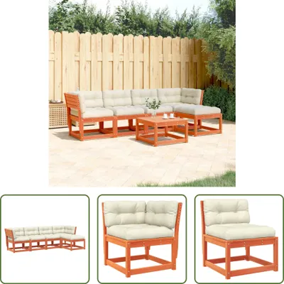 Produktbild von The Living Store 5-tlg. Garten-Sofagarnitur mit Kissen Wachsbraun Kiefernholz