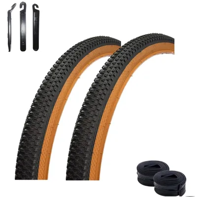 Produktbild von 2 x Roverstone Fahrradreifen 27,5 x 1,95 (54-584) Schwarz/Braun + 2 passende Schläuche SV inkl. Reifenheber