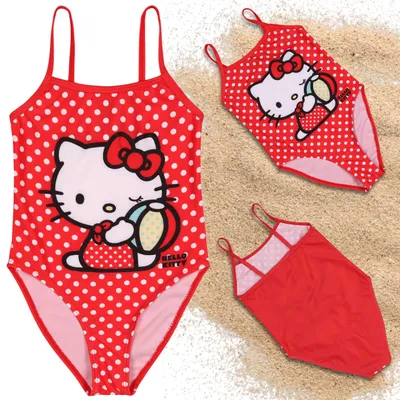 Produktbild von Hello Kitty Mädchen Badeanzug, roter Badeanzug, einteilig mit Punkten 104-110