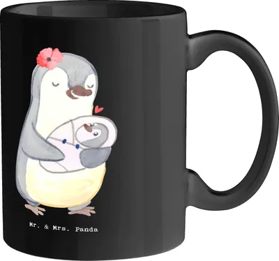 Produktbild von Mr. & Mrs. Panda haferl Hebamme Superheld - Schwarz - Geschenk, Nachsorge, Berufsalltag, Beruf, Geschenke mit Herz, handgefertigte, Geburtsbegleitung, Becher, Berufe