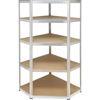 Produktbild von TOOLCRAFT KPW77 Lagerregal-Eckmodul 175 kg (B x H x T) 700 x 1800 x 700 mm Metall, MDF Verzinkt, Silber Holzboden