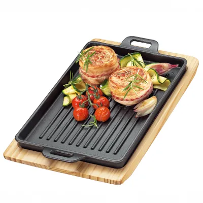 Produktbild von Küchenprofi Grill-/Servierplatte eckig mit Holzbrett