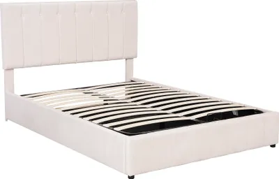 Produktbild von Flieks Polsterbett 140x200cm, Hydraulisches Boxspringbett mit Lattenrost und Kopfteil, Doppelbett Stauraumbett, Samt, Beige