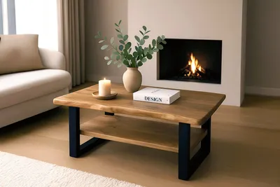 Produktbild von Couchtisch Baumkante massiv Akazie natur 115x65 cm schwarz PATRICK