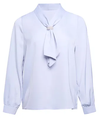 Produktbild von Damen Bluse blau XS aus Satin mit Schleifenkragen und Perlenapplikationen