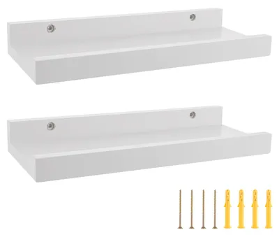 Image de Lot de 2 étagères murales suspendues blanches (30 cm), en forme de U, pourReproductioner le salon, la chambre et le bureau.