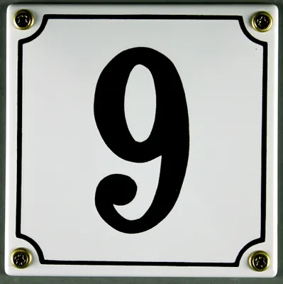 Produktbild von Hausnummernschild 9 weiß 12x12 cm  Schild Emaille Hausnummer Haus Nummer Zahl Ziffer