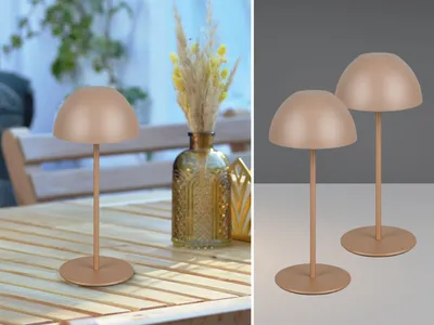 Produktbild von 2er SET Akku LED Outdoor Tischlampen Coffee Braun Pilzlampen kabellos 20cm klein