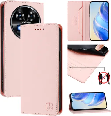 Obrázek produktu pro Kožené pouzdro pro Oukitel C37, flipové pouzdro s přihrádkami na karty, peněženkou a stojánkem Růžový