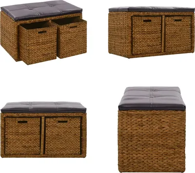 Produktbild von vidaXL Sitzbank mit 2 Körben Seegras 71×40×42 cm Braun - Sitzbank - Sitzbänke - Bank - Bänke