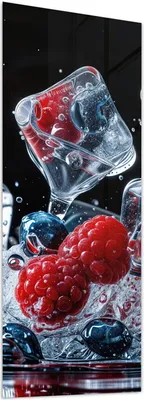 Produktbild von Glasbild 50x125cm in XXL für Wohnzimmer, Schlafzimmer Motiv Beeren Eiswürfel
