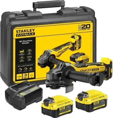 Zdjęcie produktu dla Szlifierka kątowa akumulatorowa Stanley FATMAX SFMCG700M2K-QW, 18V, Brushless, 125 mm, 2 x 4Ah akumulatory, ładowarka 2A