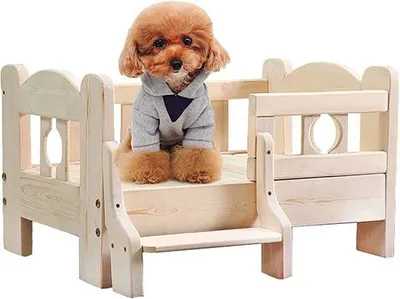 Productafbeelding van Houten Hondenbed - Huisdier Mand - Rustplek Hond - Met Trappen - 68 80 100 cm - Natuurlijk Hout