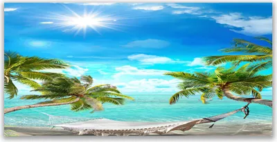 Produktbild von Glasbilder 120x60 Wandbild Druck auf Glas Sonne Meer Palmen Landschaft