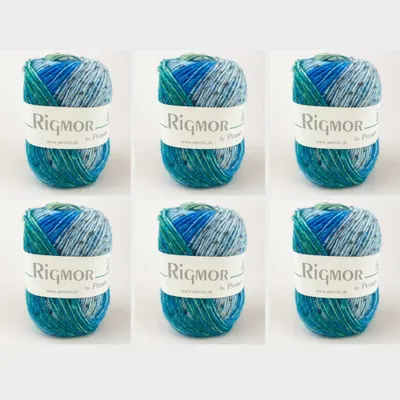 Image de 6 pelotes de laine "Rigmor" de Permin – Laine superwash (couleur : vert/bleu cobalt)