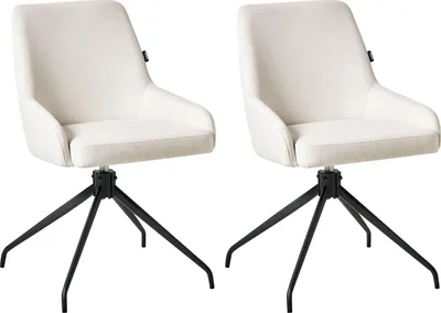 Produktbild von BELIANI Drehbarer Esszimmerstuhl 2er Set Cremeweiß Stoff Schwarze Metallbeine Gepolstert Moderner Stil Drehstühle Polsterstühle Esszimmer