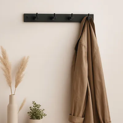 Produktbild von Wandgarderobe - schwarz - mit 4 Kleiderhaken - Metall - 4 x 32 cm