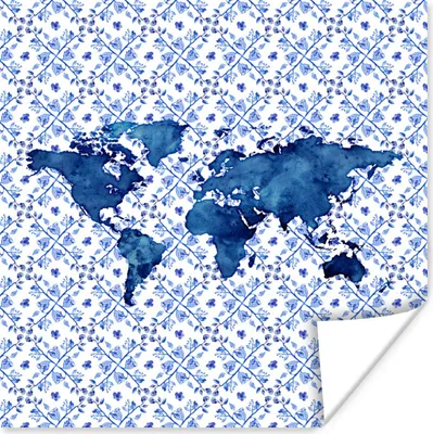 Produktbild von MuchoWow® Poster Karte - Welt - Delfter Blau 50x50 cm - Wohnzimmerdekoration