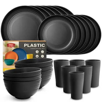 Image de Ensemble de vaisselle de 24 pièces, en plastique, pour camping