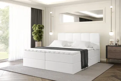 Produktbild von ALTDECOR Boxspringbett mit Matratze und Lattenrost, Topper, Polsterbett mit Bettkasten, Bett mit Stauraum H3-Matratze, Doppelbett, Boxbett  - LIRO - 180x200 - Weiß Kunstleder