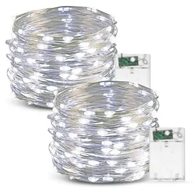 LED-Lichterkette 2er-Set, 10 m, 100 LEDs, kaltweiß, batteriebetrieben