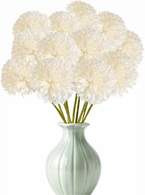 Imagen del producto de Hortensia artificial de crisantemo, flores de seda blancas, tallos flexibles, 1 unidad, decoración para interiores