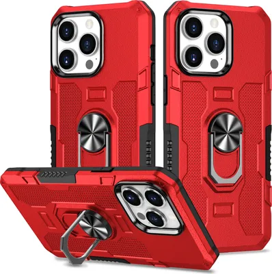 Produktbild von iPhone 14 Pro Max Hülle, Dual Layer Robuste Rüstung Ringhalter Ständer Schutzhülle für iPhone 14 Pro Max Rot