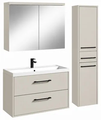 Immagine prodotto di Badplaats Set Mobile Bagno Florence 80 x 40 cm - Cashmere - con Lavabo, Specchio Contenitore e Colonna