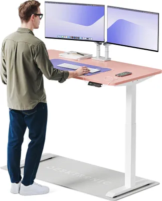 Produktbild von Desktronic HomeOne Elektrisch höhenverstellbarer Schreibtisch 140x70cm Weiß/Rosa mit Memory-Funktion, Anti-Kollisions Technologie, USB-A und USB-C-Ladeanschlüssen