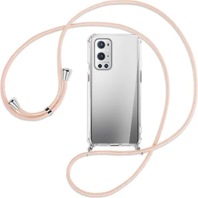 Produktbild von Handykette Backcover-Schutzhülle mit Band (Metall silberfarben) für OnePlus 9 - rose peach