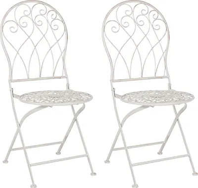 Produktbild von BELIANI Gartenstuhl 2er Set Cremeweiß Eisen Französisch Antik-Optik Romantisch Zusammenklappbar Platzsparend Garten Outdoor Terrasse Ausstattung Möbel