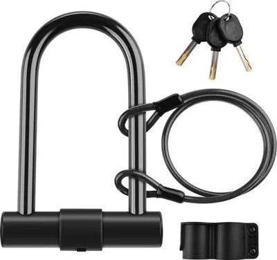 Produktbild von Famanu Fahrradschloss U-Schloss mit 1,2 m flexiblem Stahlkabel - 2-in-1 mit Halter